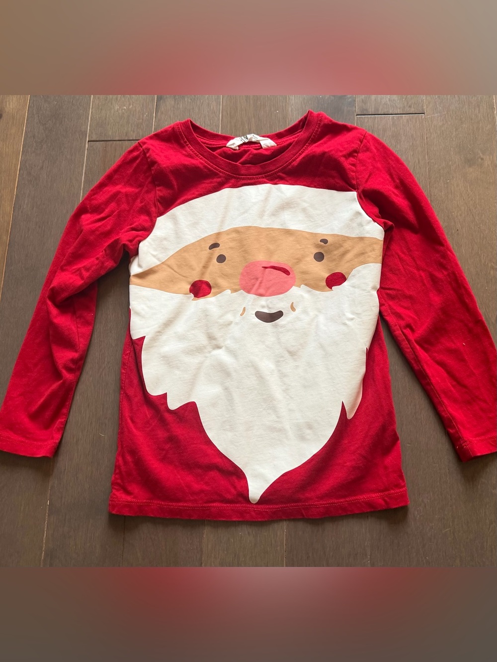 H&M Red Long-Sleeve Kids Santa Face Tee